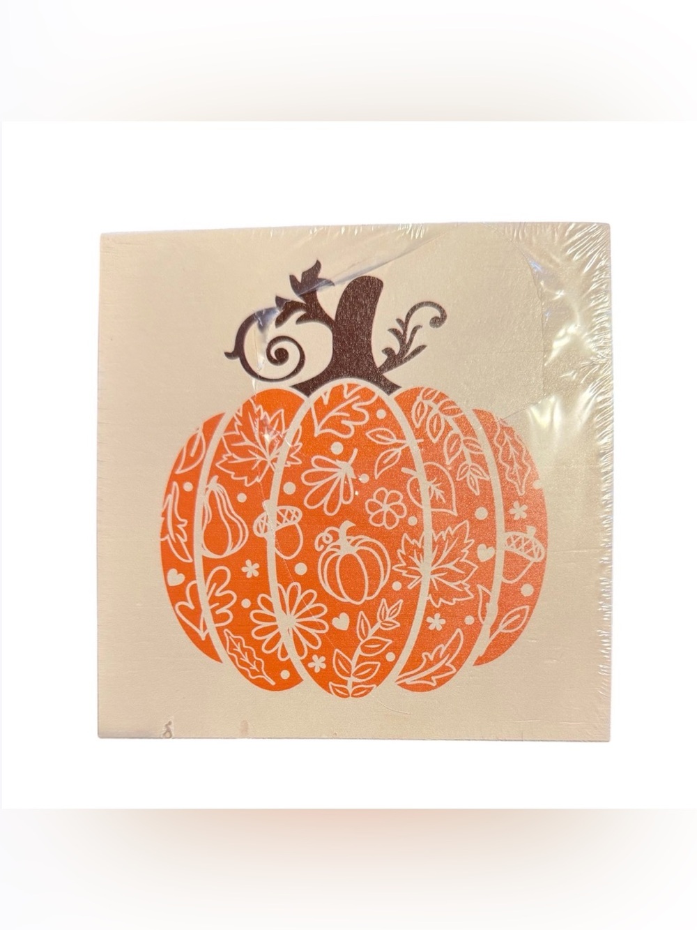 Rustic Wooden Pumpkin Block Sign - 5x5 Autumn Fall Decor (New in Wrap)